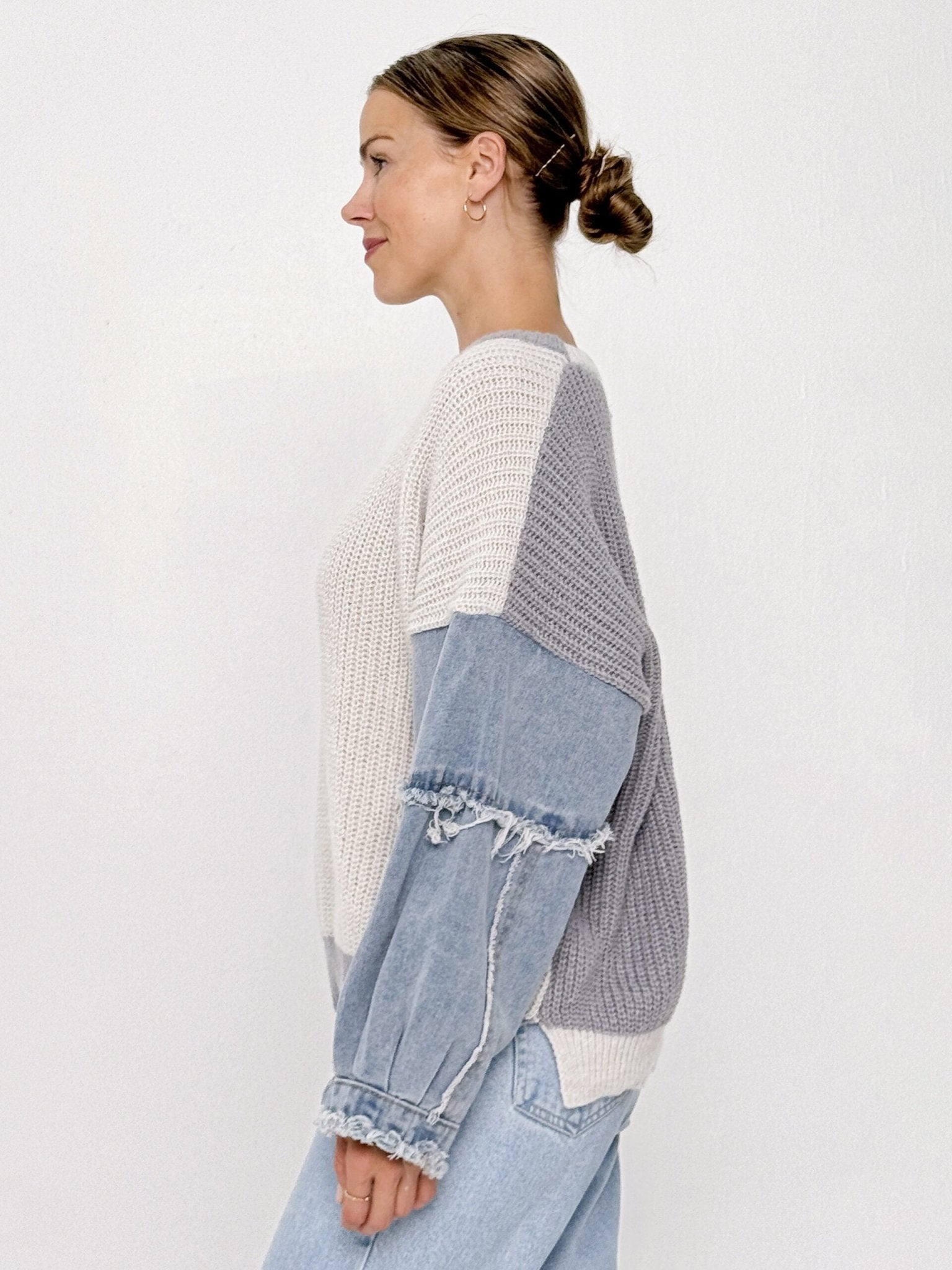 Denim sleeve sweater hotsell