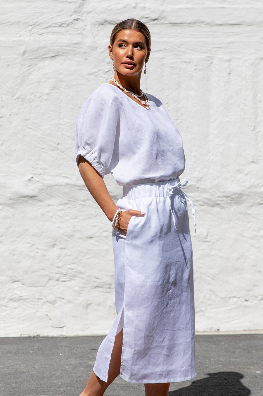 Plus size white outlet linen skirt