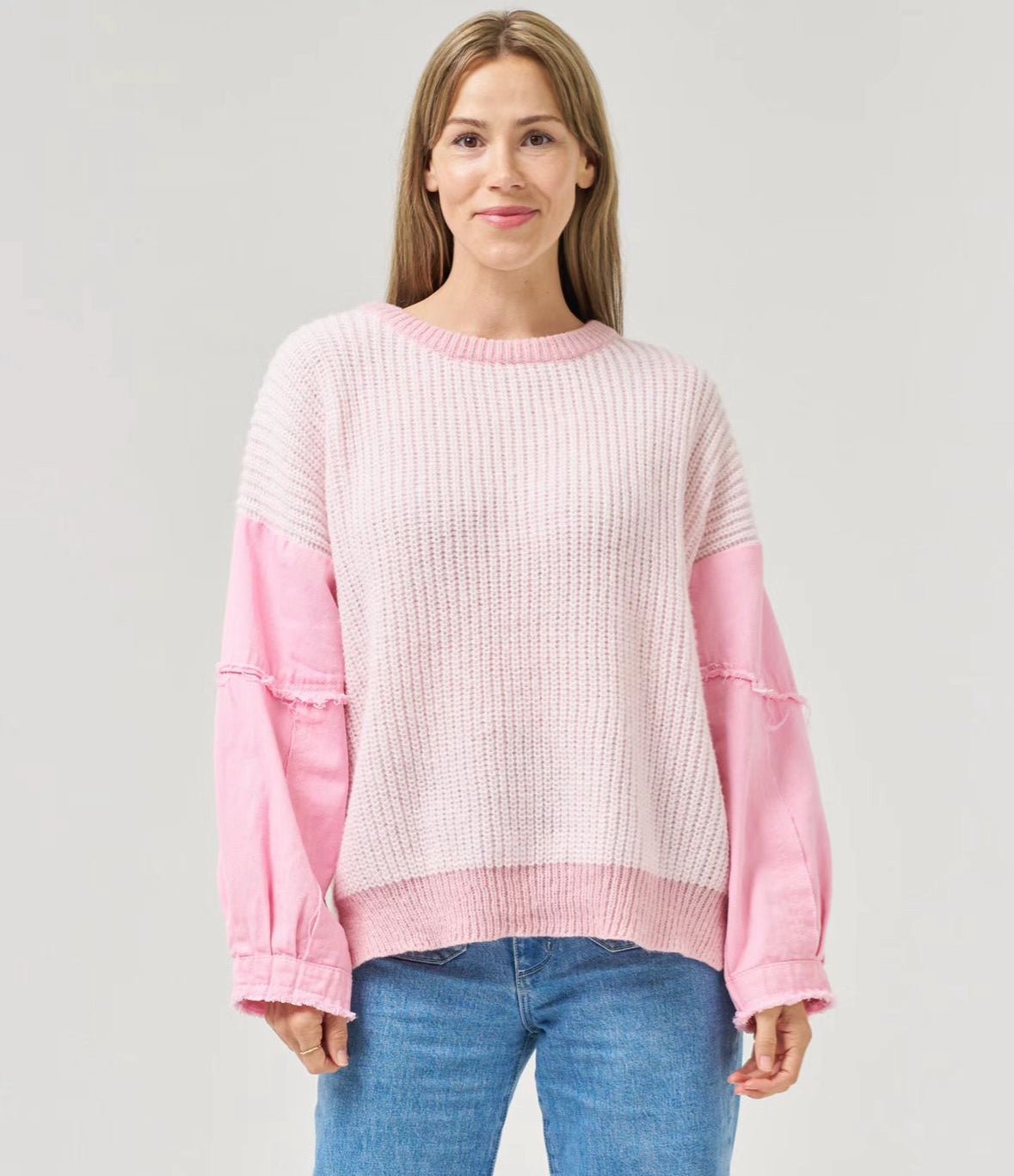 Denim Sleeved Knit (Pink) - Something For Me​​