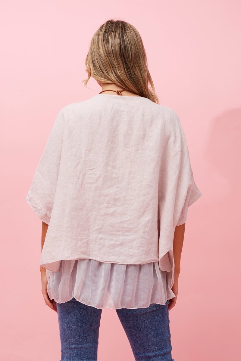 Giana Double Layered Linen Top (Pink) - Something For Me​​