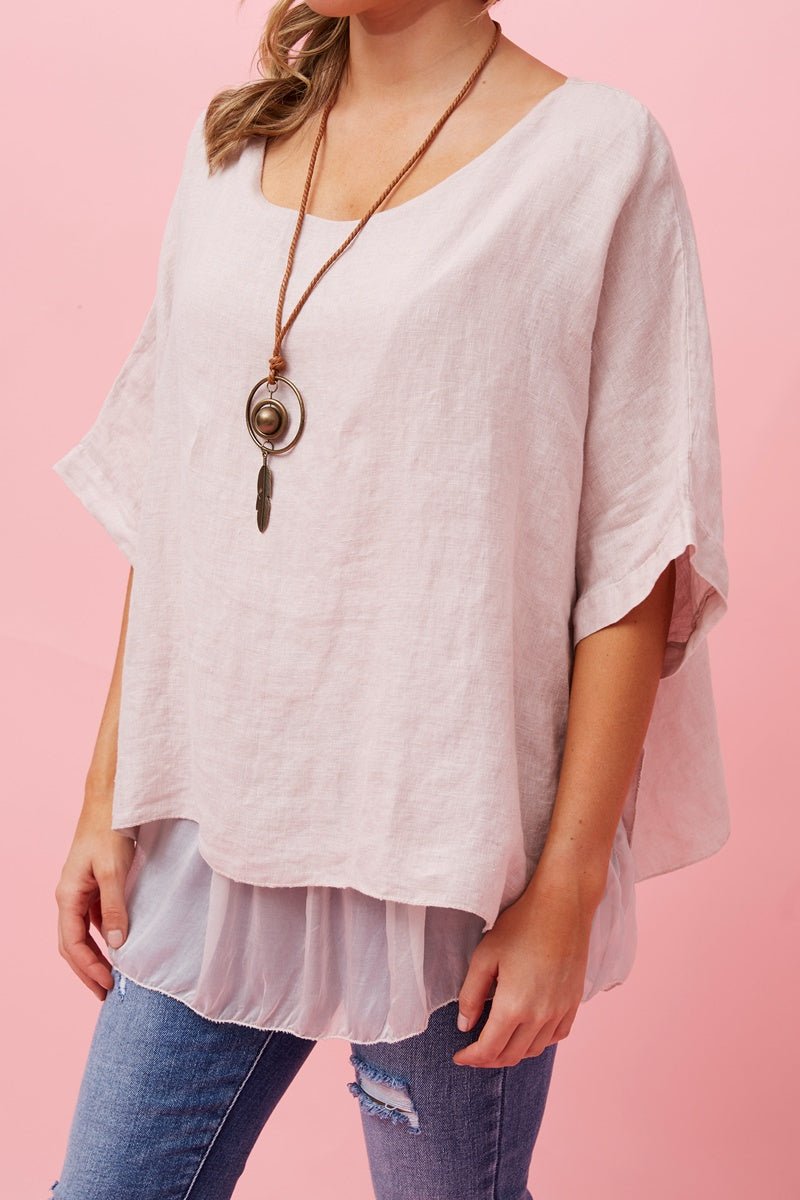 Giana Double Layered Linen Top (Pink) - Something For Me​​