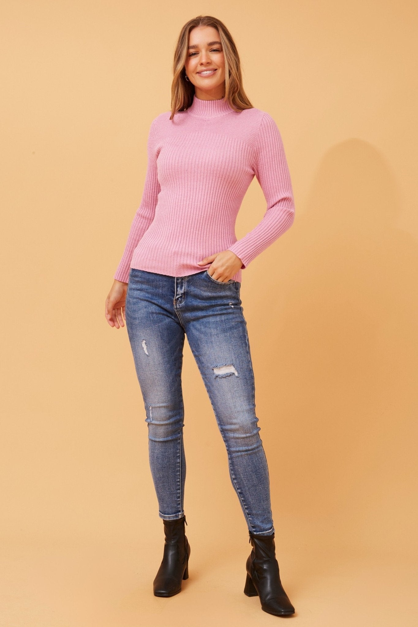 June Solid Knit Jumper (Barbie Pink) - Something For Me​​