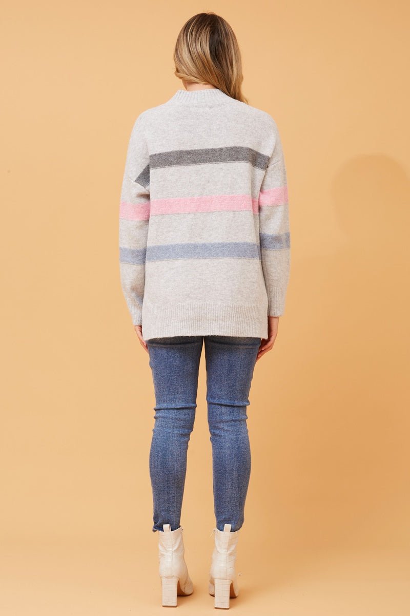 Loanne Striped Knit Jumper (Light Grey) - Something For Me​​