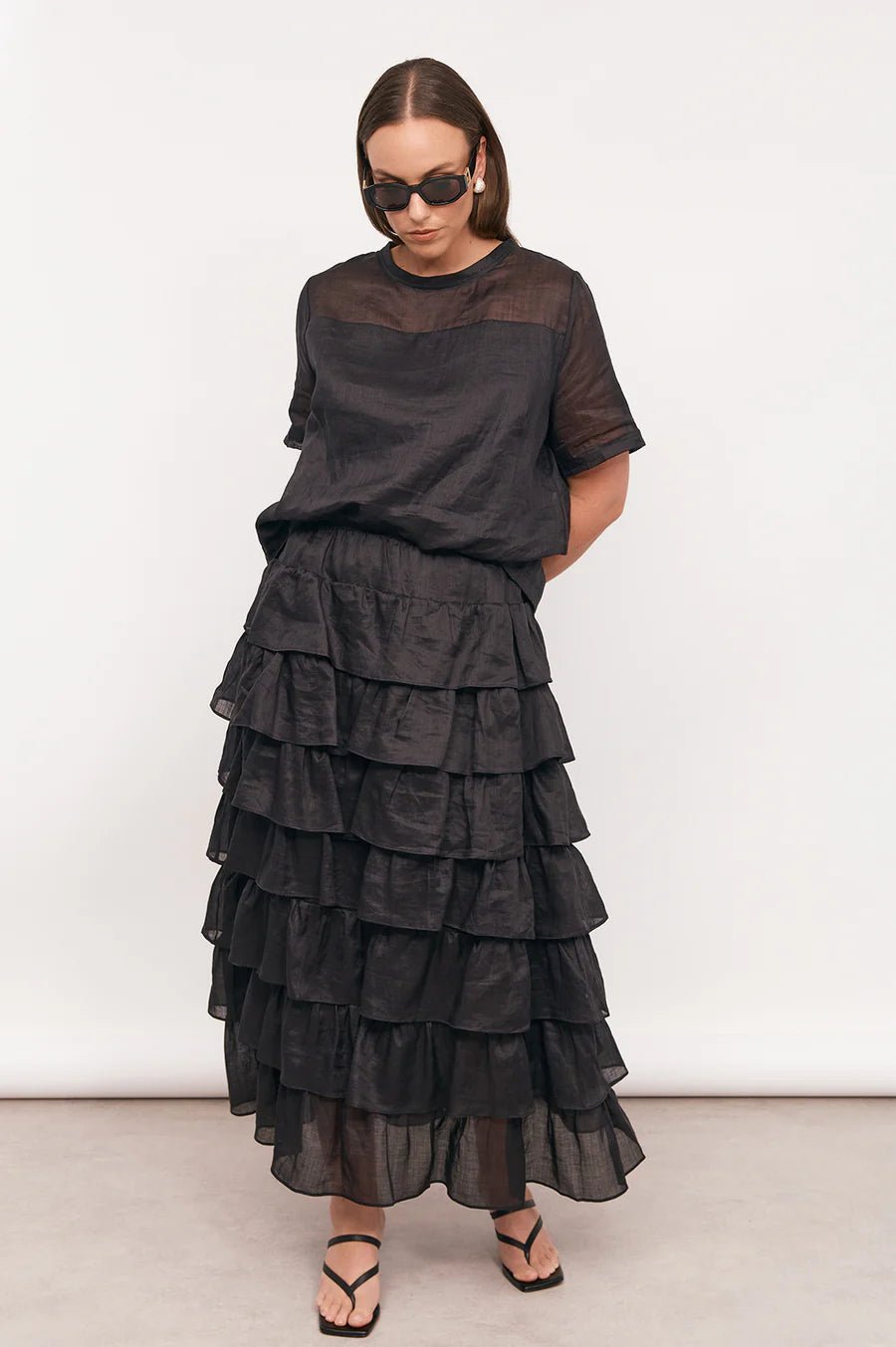 Maisy Ruffle Ramie Skirt (Black) - Something For Me​​