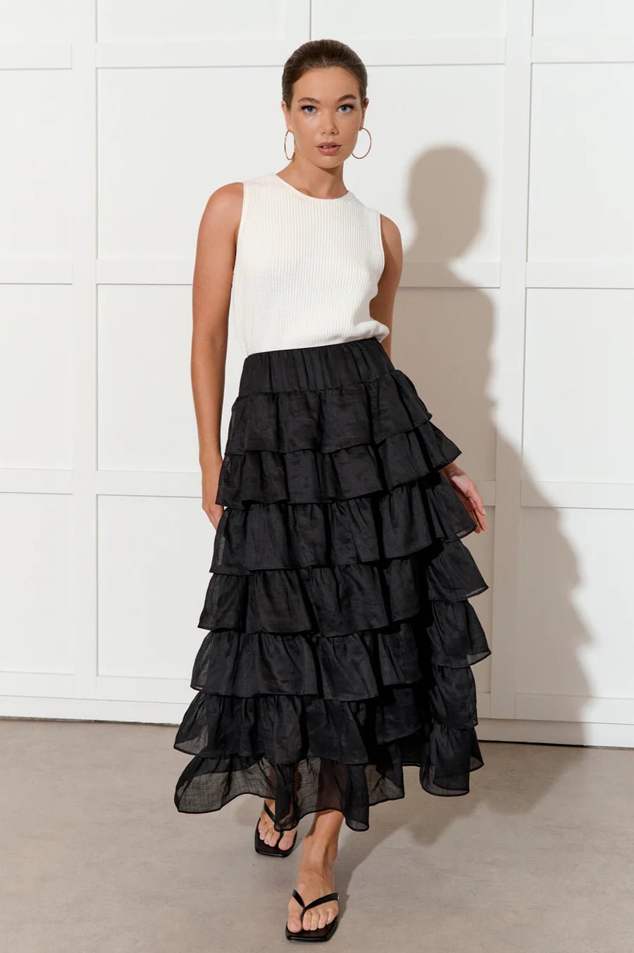 Maisy Ruffle Ramie Skirt (Black) - Something For Me​​