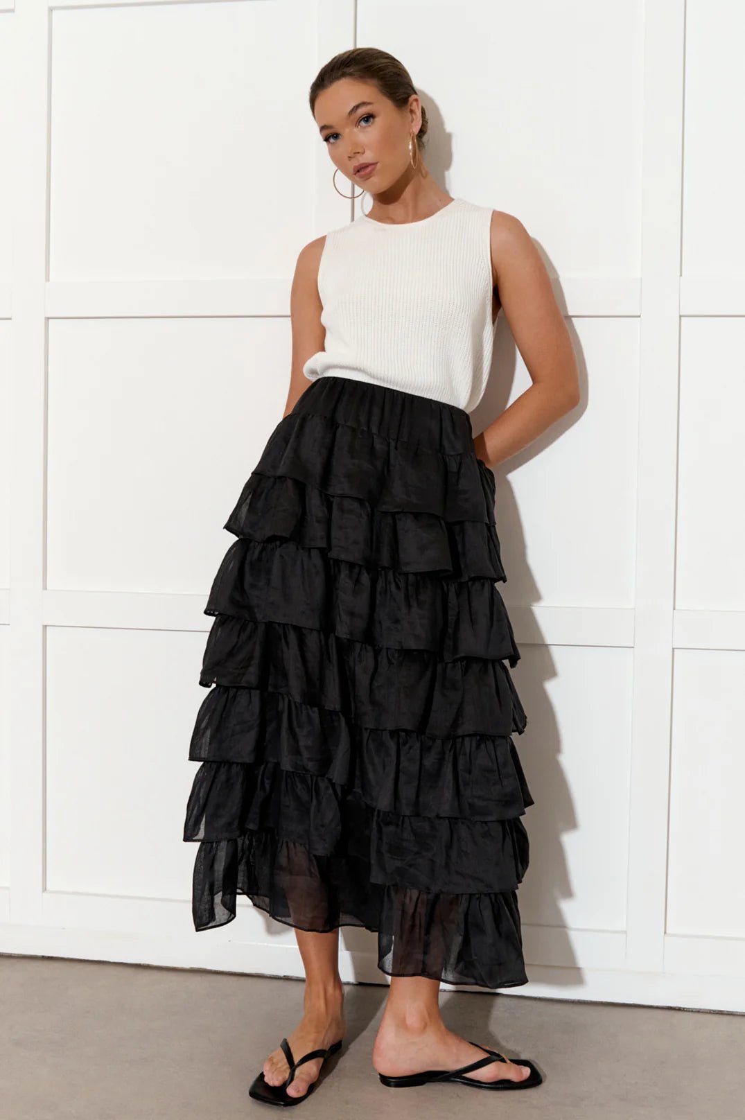 Maisy Ruffle Ramie Skirt (Black) - Something For Me​​