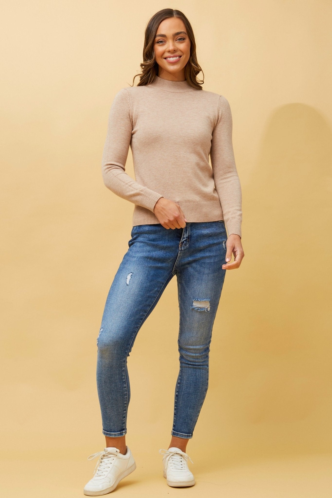 Petunia Solid Knit Jumper (Beige) - Something For Me​​